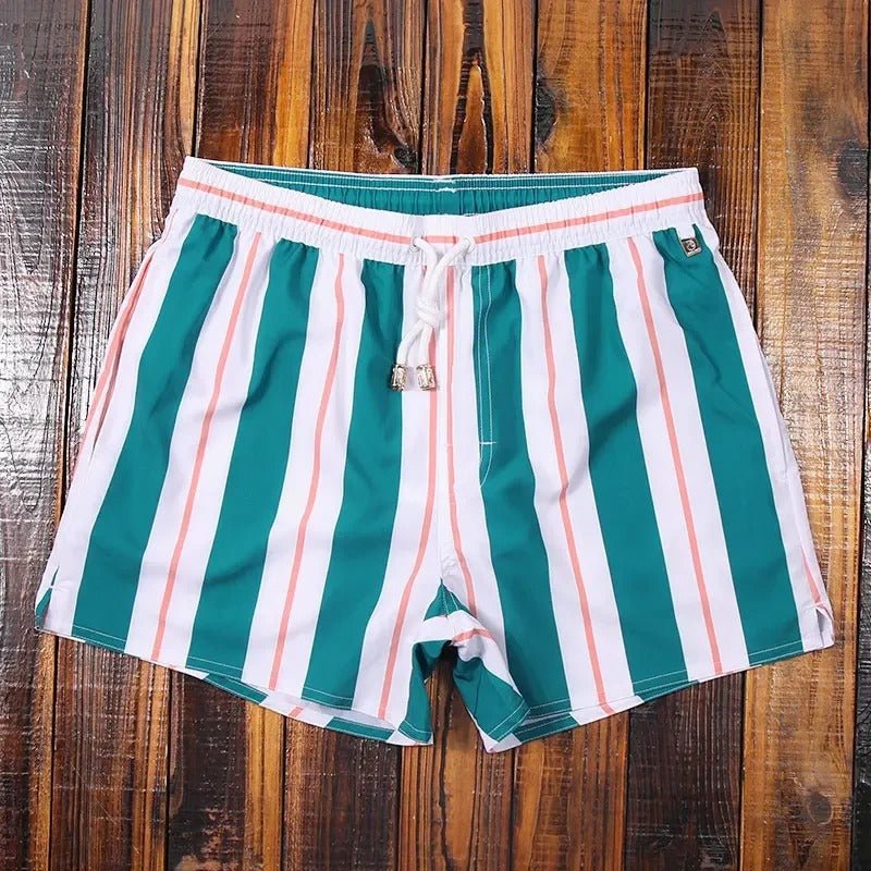 Quick-Dry Men's Swim Shorts — Striped Summer Trunks