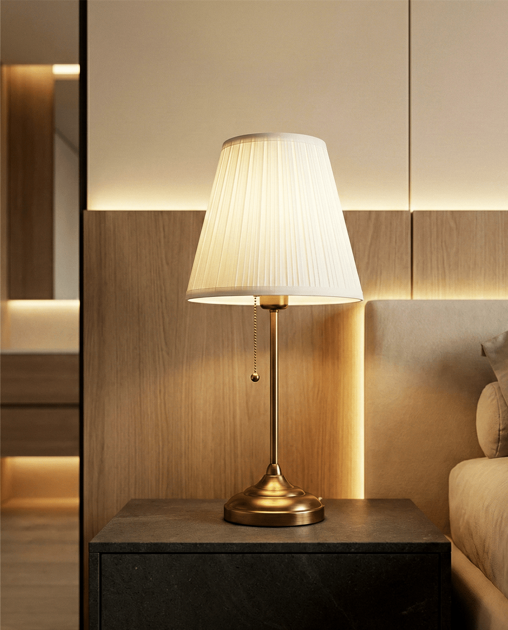 Brushed Brass Table Lamp — Pleated Shade