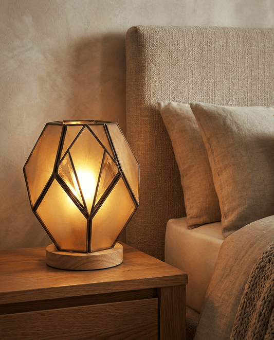Geometric Amber Glass Table Lamp — Warm Glow