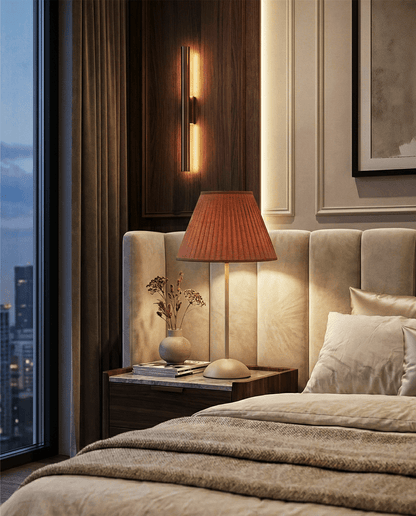 Terracotta Pleated Shade Table Lamp — Warm Glow