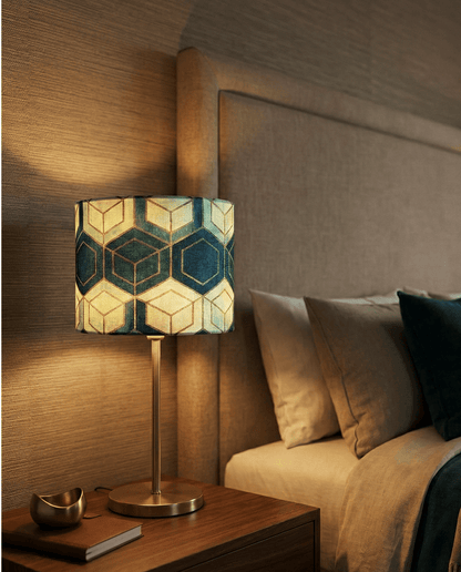 Brass Table Lamp — Geometric Patterned Shade
