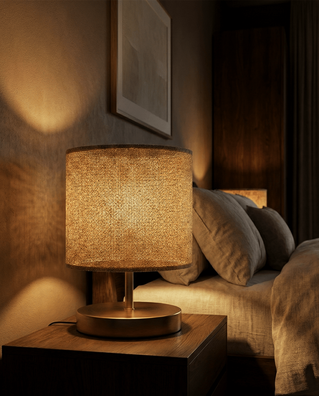 Brass Table Lamp — Natural Fabric Shade