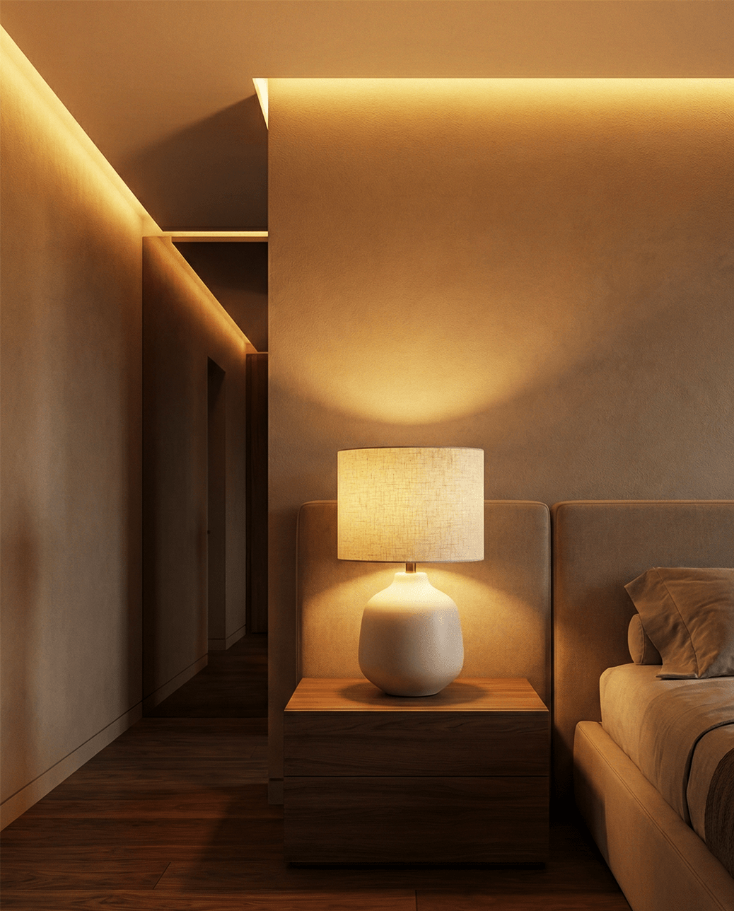 Ivory Ceramic Table Lamp — Fabric Shade