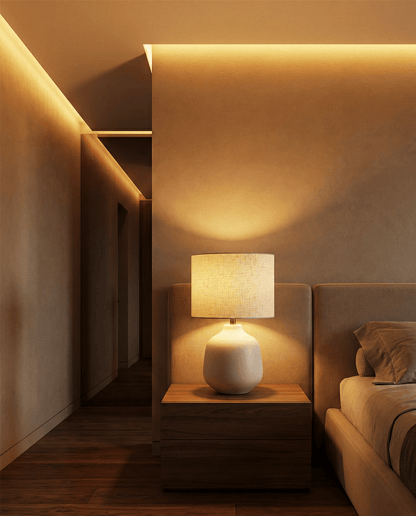Ivory Ceramic Table Lamp — Fabric Shade