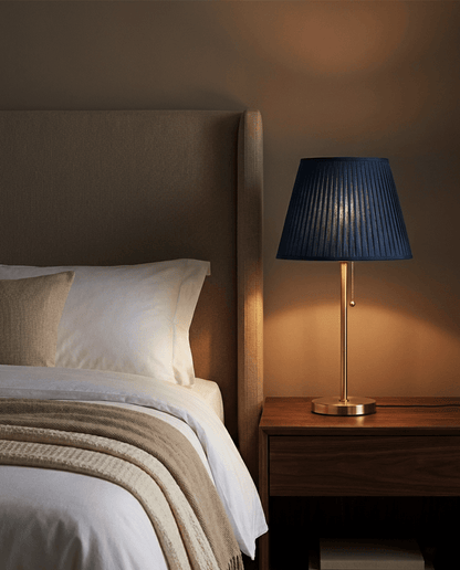 Blue Pleated Shade Table Lamp — Brass Finish