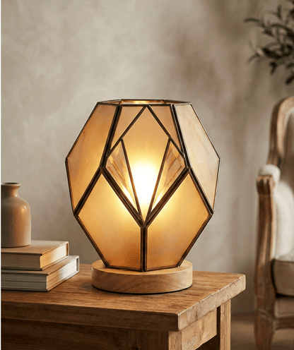 Geometric Amber Glass Table Lamp — Warm Glow