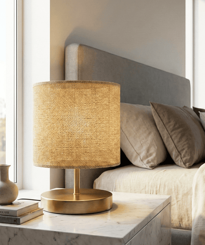 Brass Table Lamp — Natural Fabric Shade