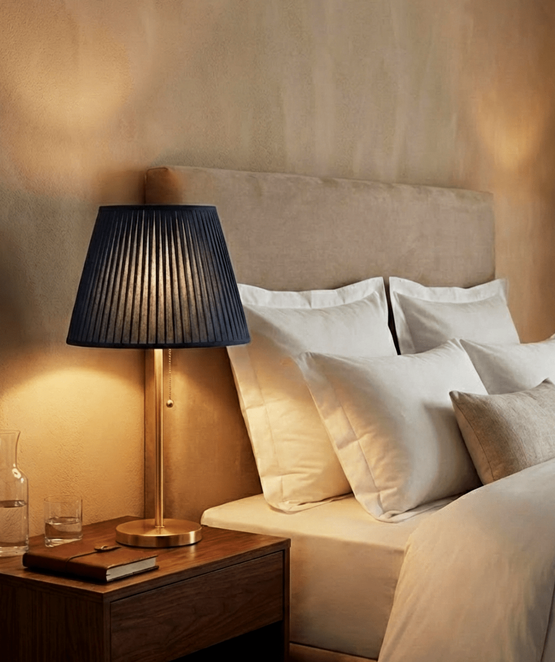Blue Pleated Shade Table Lamp — Brass Finish