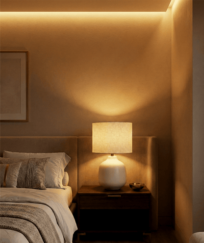 Ivory Ceramic Table Lamp — Fabric Shade