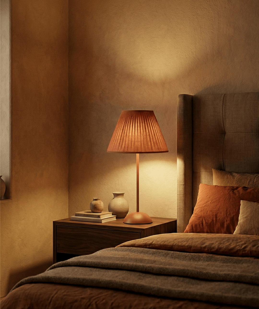 Terracotta Pleated Shade Table Lamp — Warm Glow