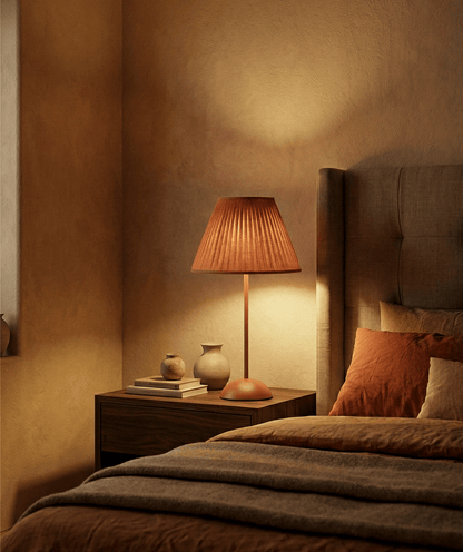 Terracotta Pleated Shade Table Lamp — Warm Glow