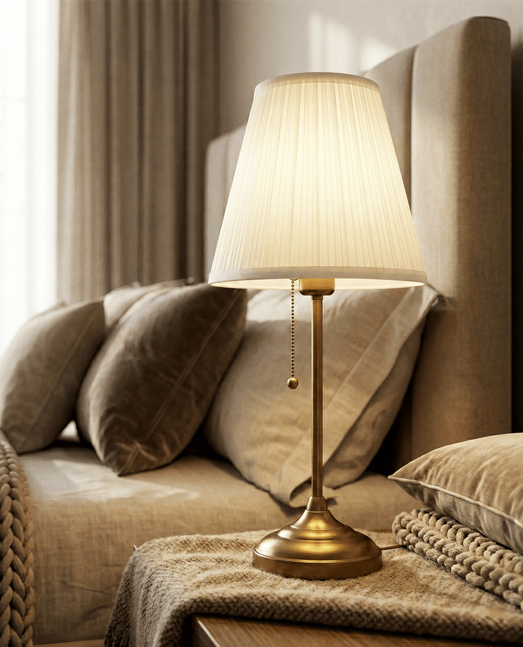 Brushed Brass Table Lamp — Pleated Shade