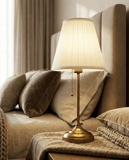 Brushed Brass Table Lamp — Pleated Shade