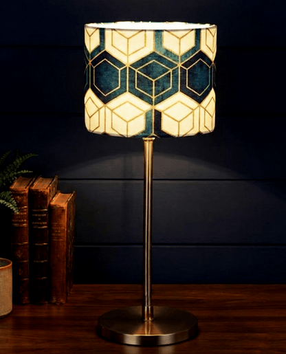 Brass Table Lamp — Geometric Patterned Shade