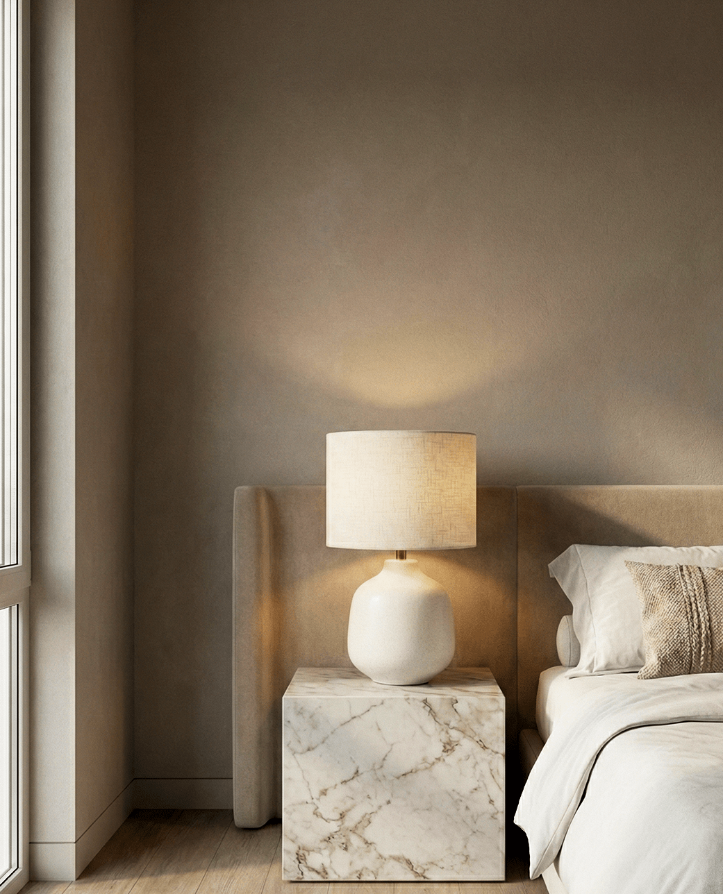 Ivory Ceramic Table Lamp — Fabric Shade