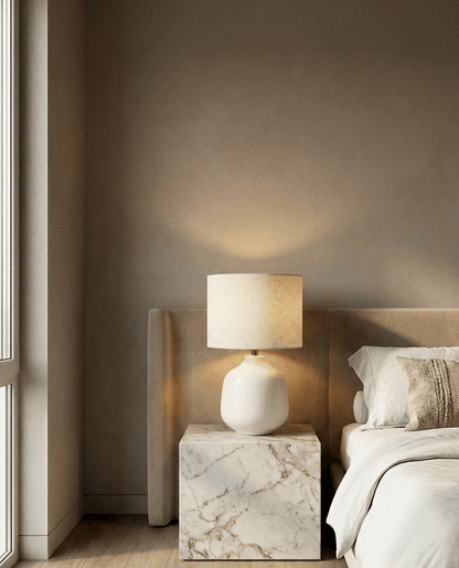 Ivory Ceramic Table Lamp — Fabric Shade