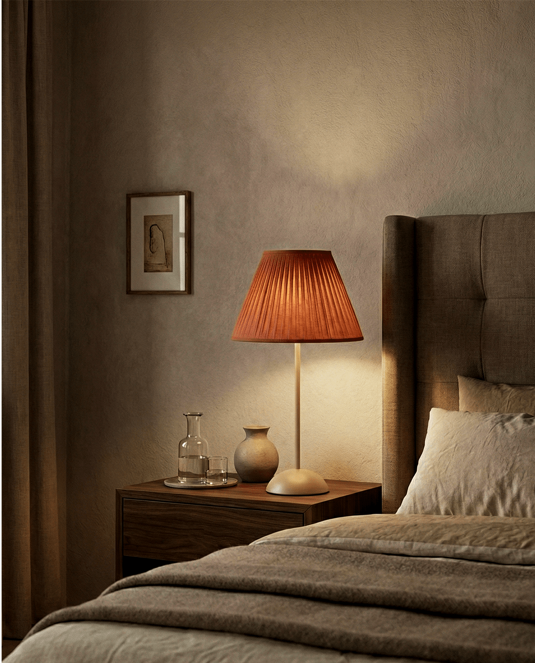 Terracotta Pleated Shade Table Lamp — Warm Glow