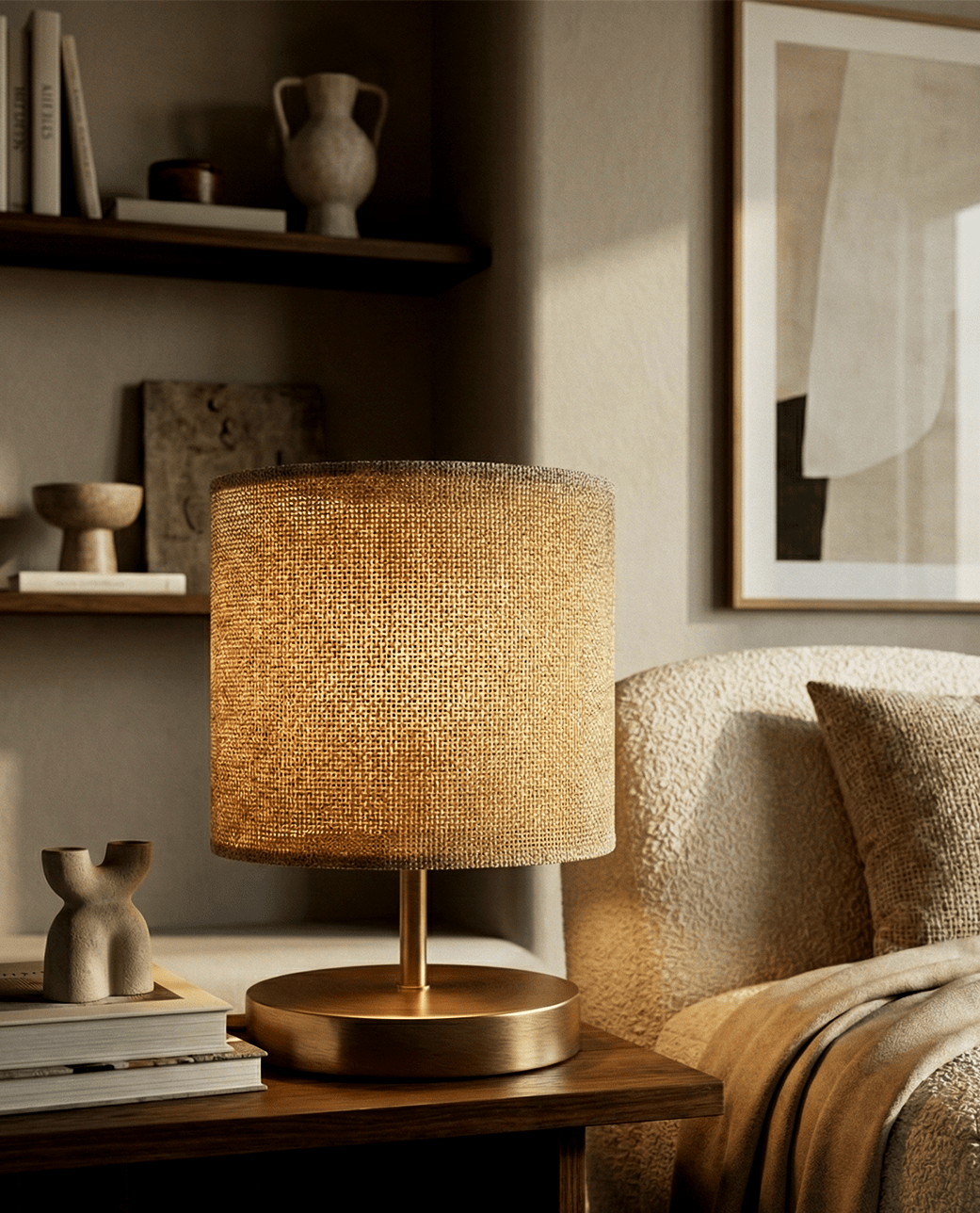 Brass Table Lamp — Natural Fabric Shade