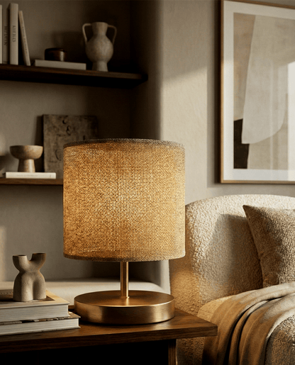 Brass Table Lamp — Natural Fabric Shade