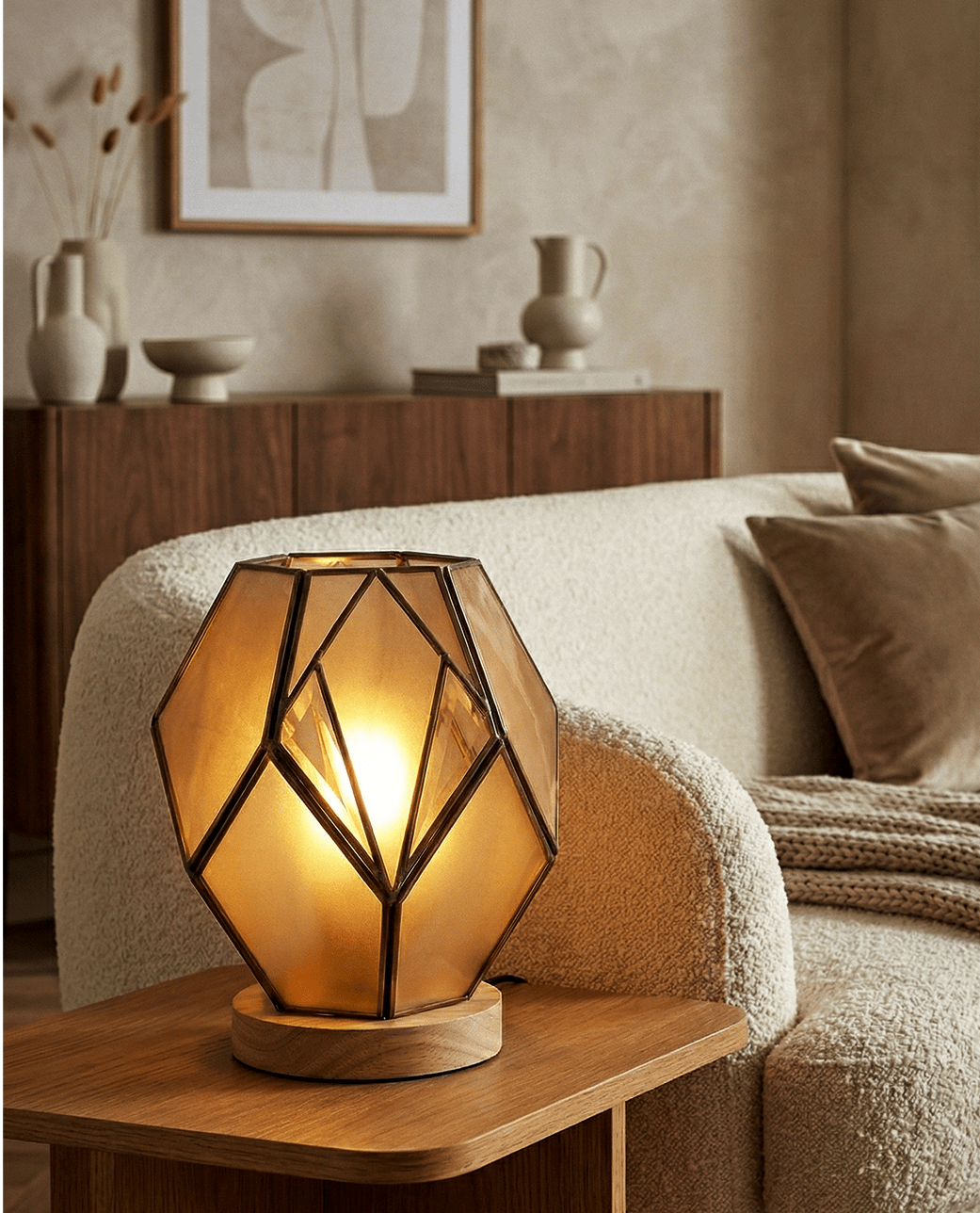 Geometric Amber Glass Table Lamp — Warm Glow