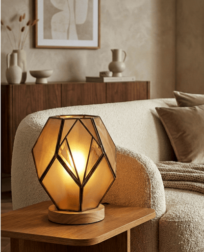 Geometric Amber Glass Table Lamp — Warm Glow