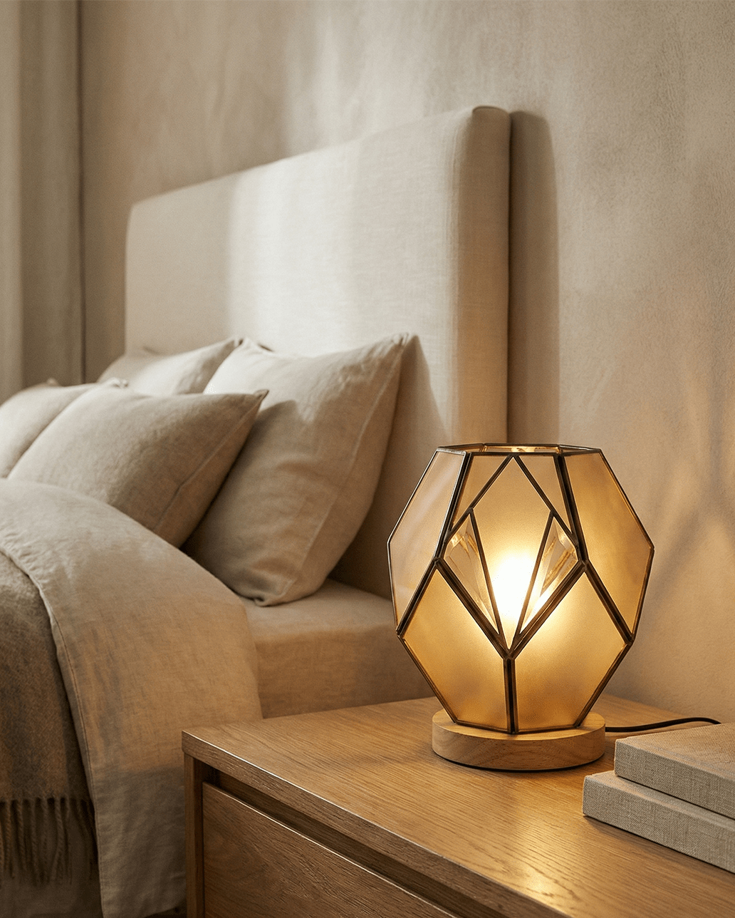 Geometric Amber Glass Table Lamp — Warm Glow