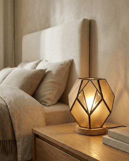 Geometric Amber Glass Table Lamp — Warm Glow