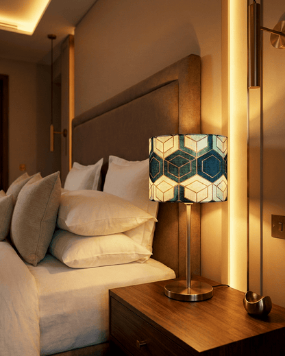 Brass Table Lamp — Geometric Patterned Shade