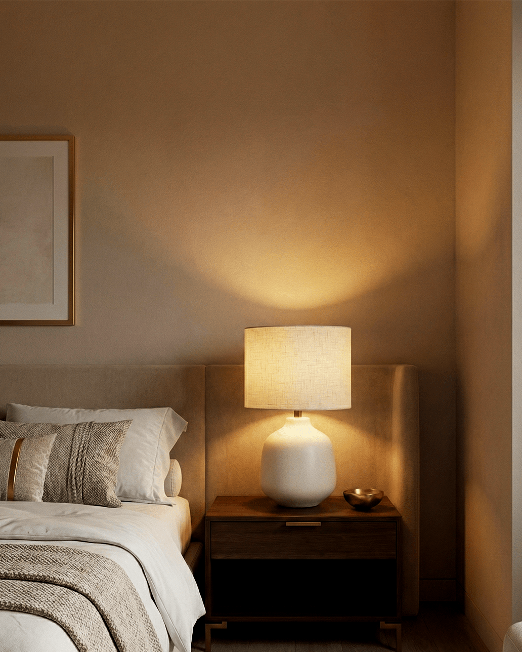 Ivory Ceramic Table Lamp — Fabric Shade
