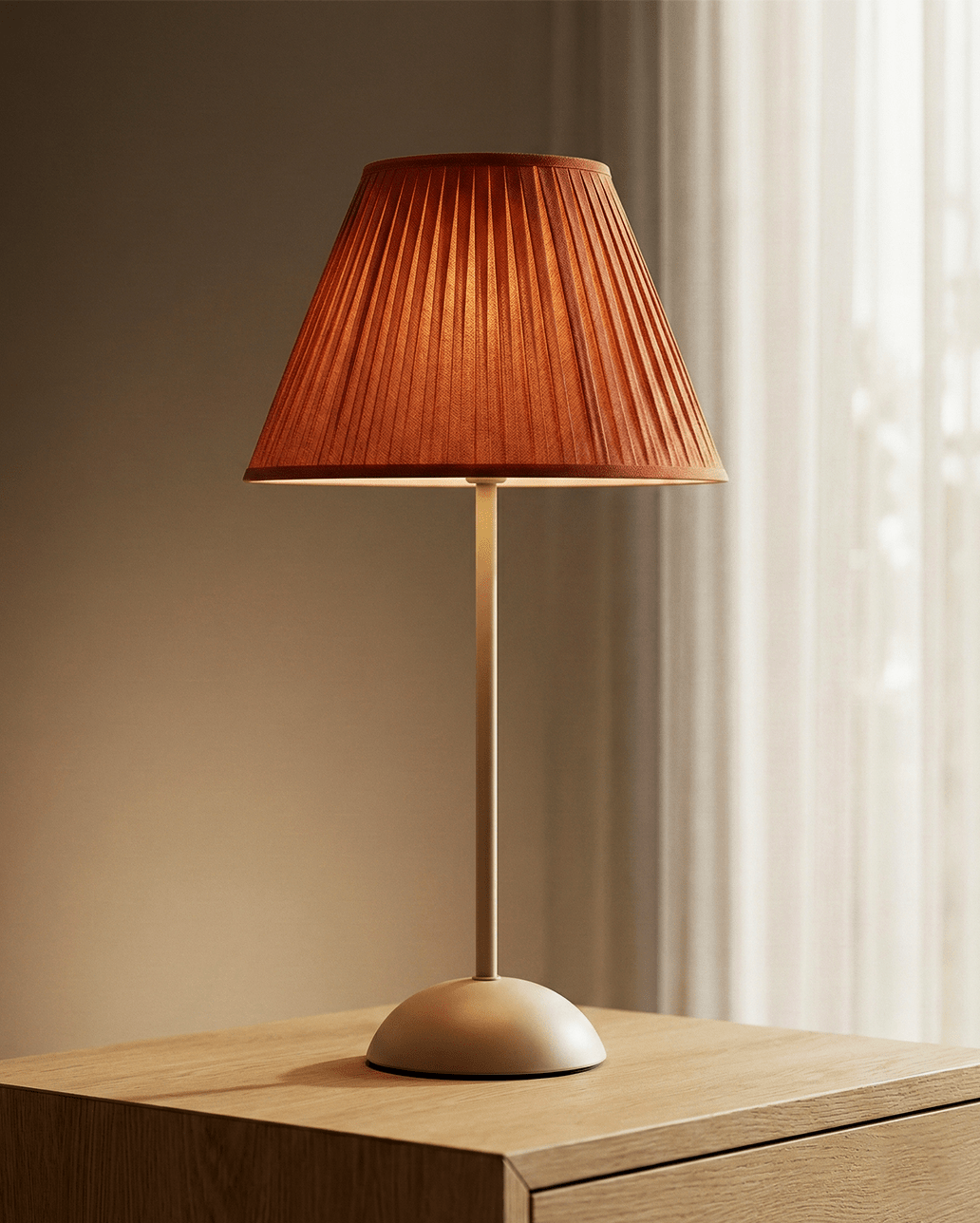 Terracotta Pleated Shade Table Lamp — Warm Glow