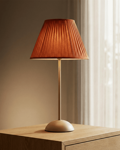 Terracotta Pleated Shade Table Lamp — Warm Glow