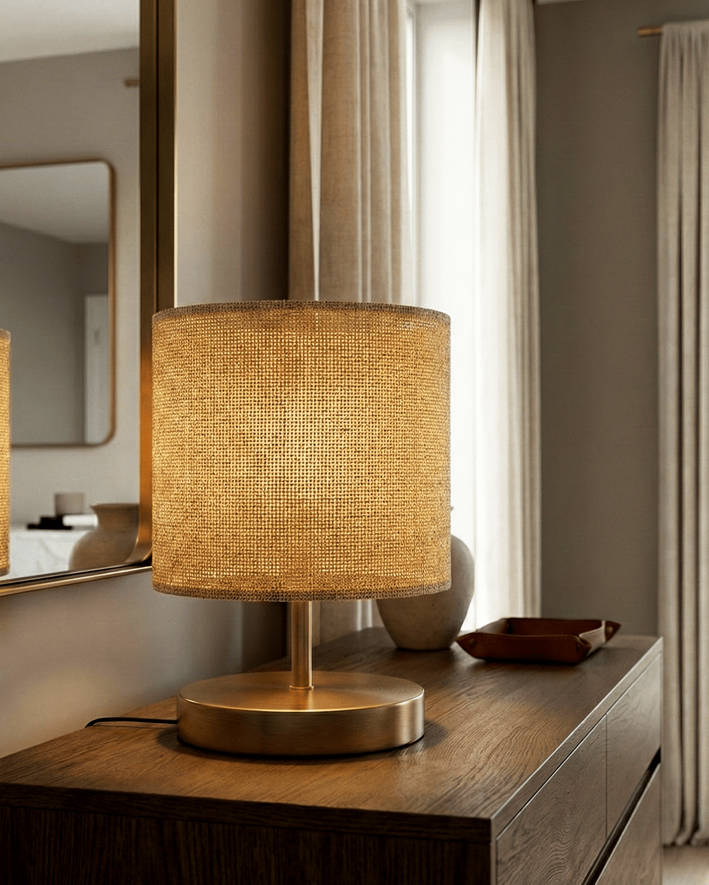 Brass Table Lamp — Natural Fabric Shade
