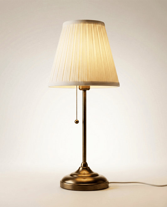 Brushed Brass Table Lamp — Pleated Shade