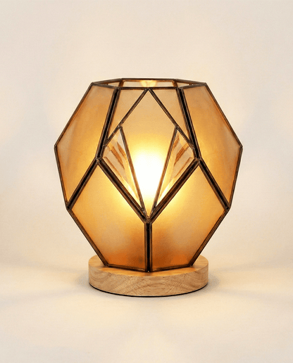 Geometric Amber Glass Table Lamp — Warm Glow
