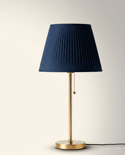 Blue Pleated Shade Table Lamp — Brass Finish