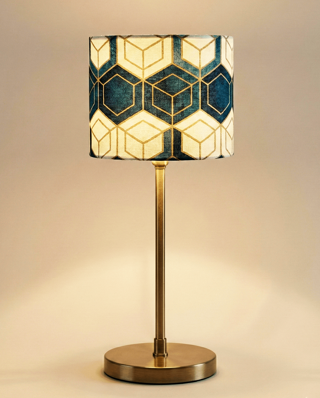 Brass Table Lamp — Geometric Patterned Shade