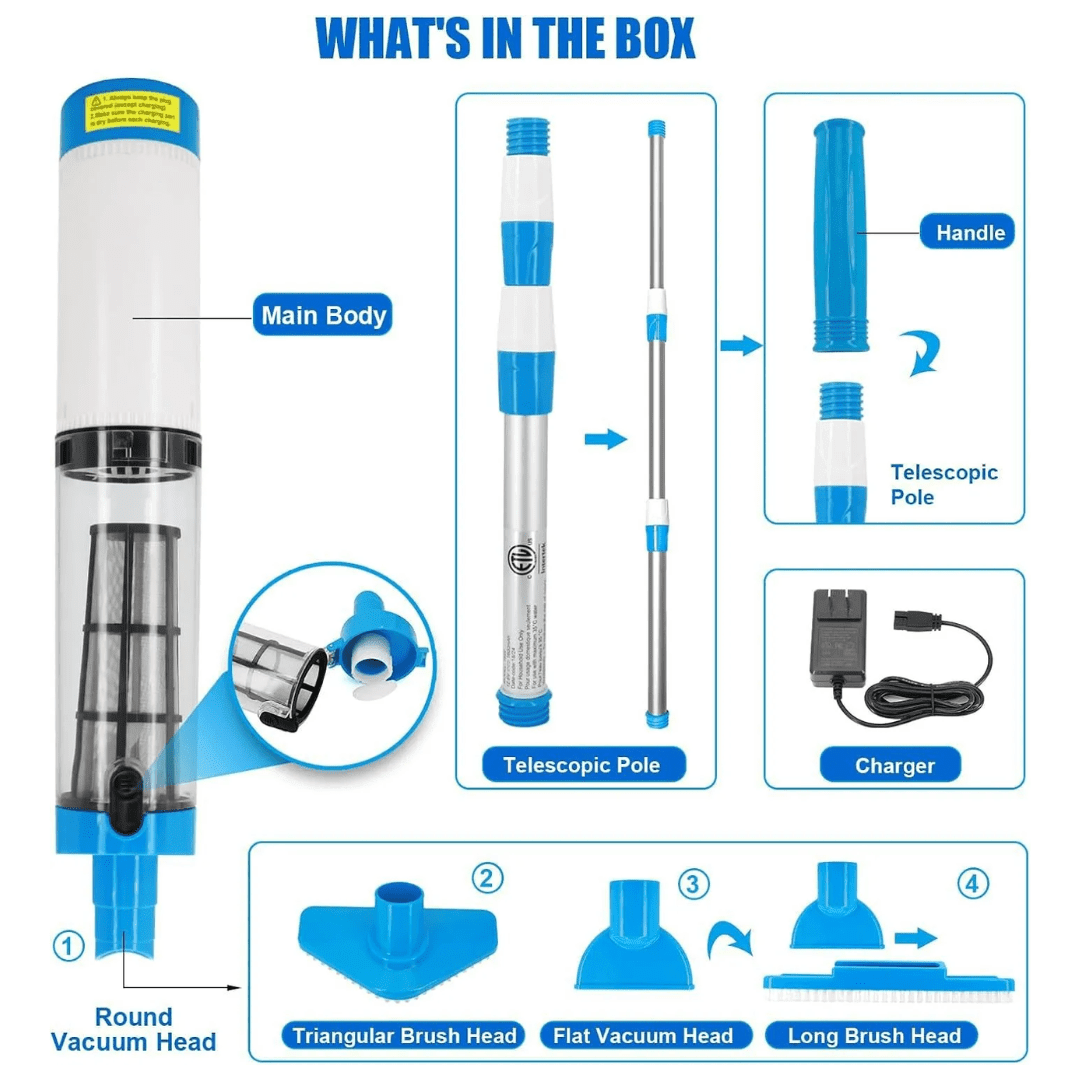 Cordless 3-in-1 Pool Vacuum — Rechargeable Cleaner