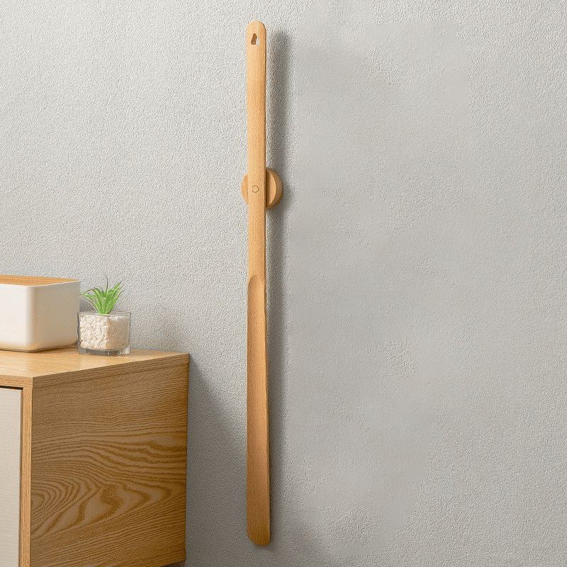 Long Solid Wood Shoehorn With Magnetic Holder