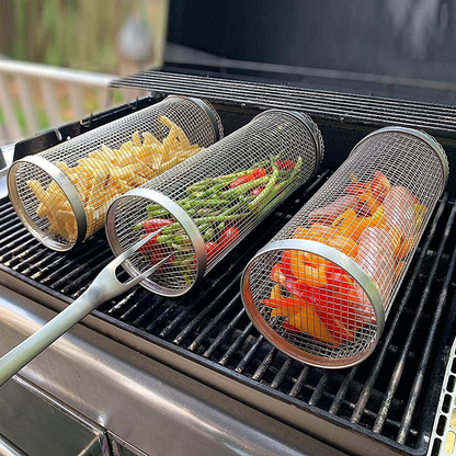 Rotating Grill Basket — Stainless Steel Even Cooking