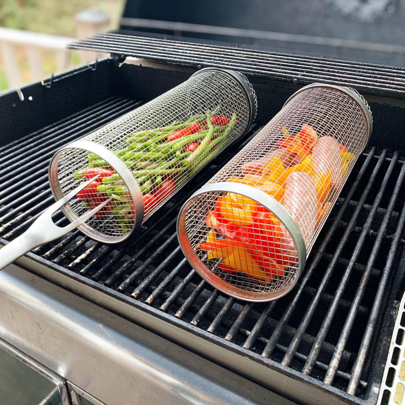 Rotating Grill Basket — Stainless Steel Even Cooking