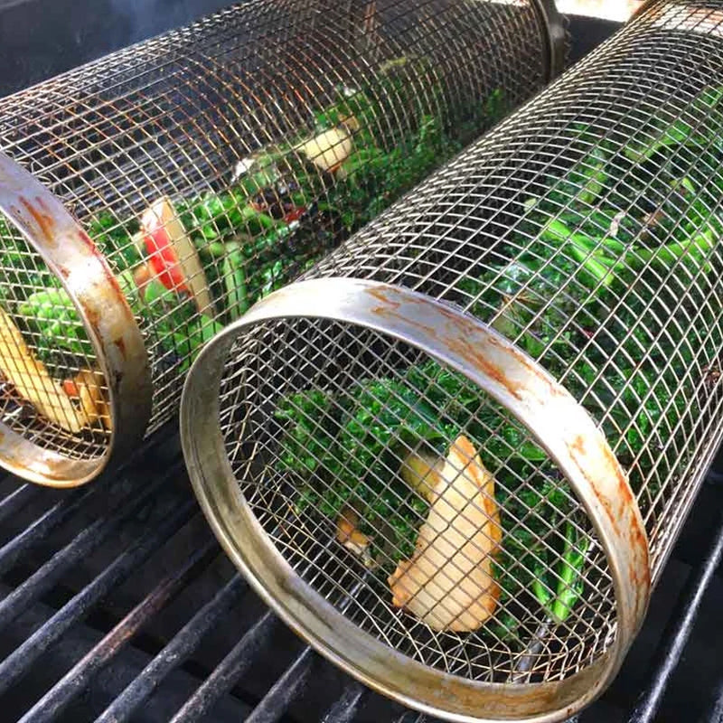 Rotating Grill Basket — Stainless Steel Even Cooking