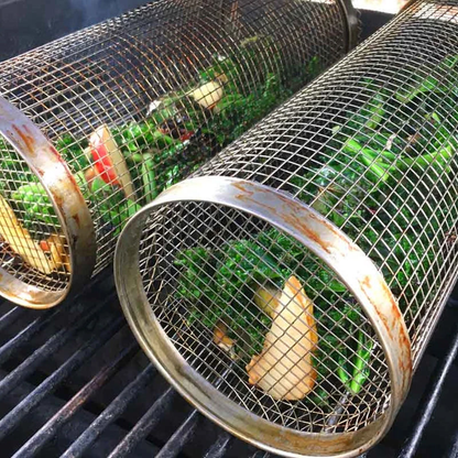Rotating Grill Basket — Stainless Steel Even Cooking