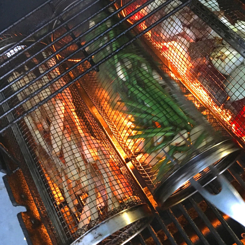 Rotating Grill Basket — Stainless Steel Even Cooking