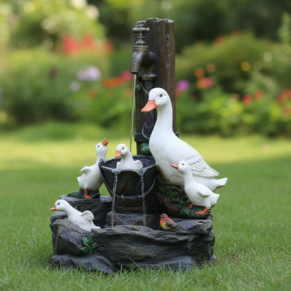 Solar Garden Fountain with Duck and Squirrel