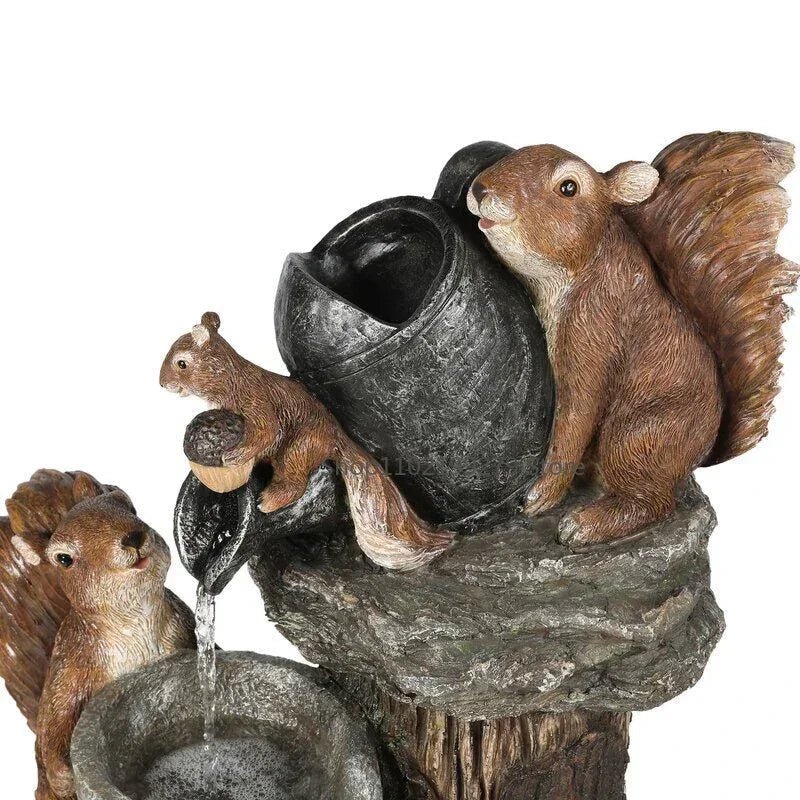 Solar Garden Fountain with Duck and Squirrel