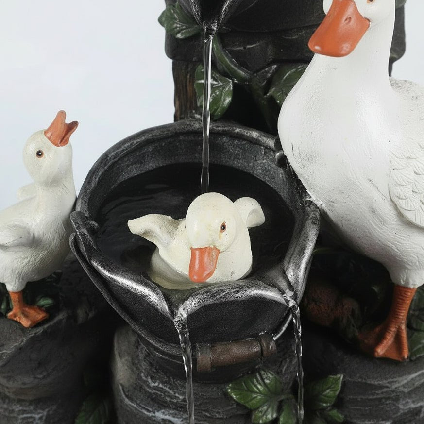 Solar Garden Fountain with Duck and Squirrel