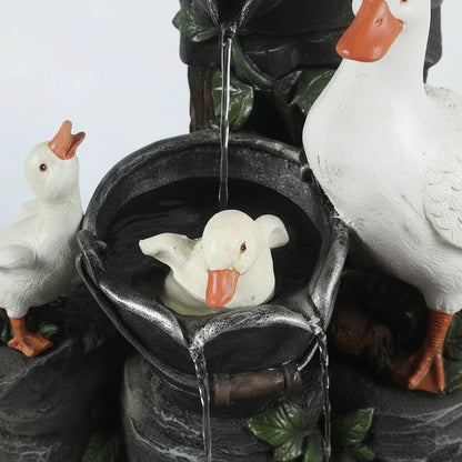 Solar Garden Fountain with Duck and Squirrel