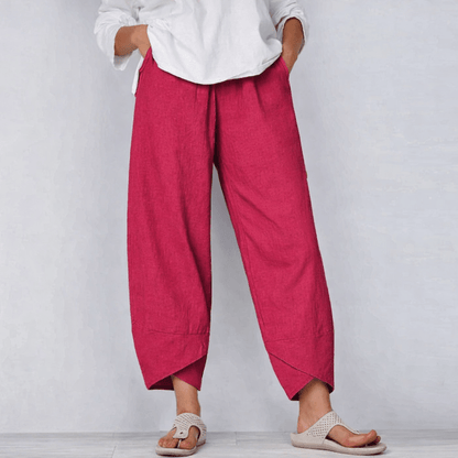 Linen Blend Summer Pants with Elastic Waist