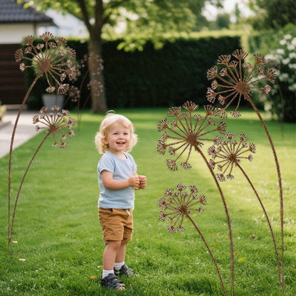 Metal Dandelion Garden Decor — Rustic Outdoor Set