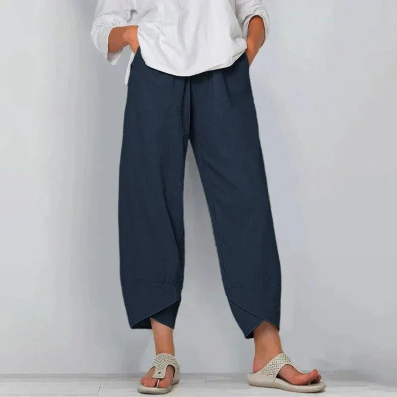 Linen Blend Summer Pants with Elastic Waist